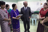 IAEA Director General Yukiya Amano with staff at Yangon General Hospital during his official visit to Myanmar on 30 June 2017. 