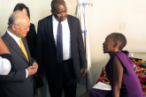 IAEA Director General Yukiya Amano ,  with Dr Chitalu Chilufya, Minister of Health, talks with cancer patients at the  Cancer Disease Hospital, during his official visit to Lusaka, Zambia. 23 January 2018