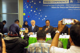 IAEA Director General Yukiya Amano, with Minister for Research, Technology and Higher Education Muhammad Nasir, at a press conference, &quot;Strengthening of Indonesia - IAEA Cooperation&quot; during his official visit to Jakarta, Indonesia. 5 February 2018