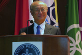 IAEA Director General Yukiya Amano answers students during the Q&amp;A session after his general lecture &quot;Down-to-earth nuclear diplomacy: Atoms for people's economic development&quot;, at the Institut Pertanian Bogor during his official visit to Jakarta, Indonesia. 5 February 2018