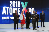 IAEA Director General Yukiya Amano delivers his remarks at the opening of the 10th ATOMEXPO nuclear power forum during his official visit to Sochi, Russian Federation. 14 May 2018.