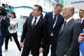 IAEA Director General Yukiya Amano tours the exhibits at the opening of the 10th ATOMEXPO nuclear power forum with Alexey Likhachev, Director General of ROSATOM, during his official visit to Sochi, Russian Federation. 14 May 2018
