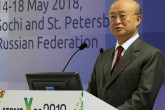 IAEA Director General Yukiya Amano delivers his opening remarks at the inauguration of the third Joint ROSATOM-IAEA Nuclear Energy Management School during his official visit to Sochi, Russian Federation. 14 May 2018