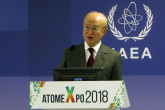 IAEA Director General Yukiya Amano delivers his opening remarks at the inauguration of the third Joint ROSATOM-IAEA Nuclear Energy Management School during his official visit to Sochi, Russian Federation. 14 May 2018