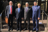 IAEA Director General Yukiya Amano pose for a group photo with Milko Kovachev, (far left) IAEA Section Head of Nuclear Infrastructure Development, H.E. Mr. Mohamed Shaker El-Markabi, (second from right) Minister of Electricity and Renewable Energy of Egypt and Omar Amer Youssef (far right), Resident Representative of Egypt to the IAEA, during his official visit to Cairo, Egypt.4 February 2019. 