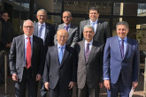 IAEA Director General Yukiya Amano pose for a group photo with Milko Kovachev, (first row far left) IAEA Section Head of Nuclear Infrastructure Development, H.E. Mr. Mohamed Shaker El-Markabi, (first row second from right) Minister of Electricity and Renewable Energy of Egypt and Omar Amer Youssef (first row far right), Resident Representative of Egypt to the IAEA, during his official visit to Cairo, Egypt. 4 February 2019. 