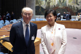 IAEA Director General Yukiya Amano with Izumi Nakamitsu, United Nations Under-Secretary General and High Representative for Disarmament Affairs before the start of the Security Council meeting at the United Nations headquarters in New York. 2 April 2019.
