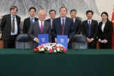 IAEA Director General Yukiya Amano together with Wang Yiren, Acting Chairman of China Atomic Energy Authority signs the LEU bank transit agreement between IAEA and CAEA during his official visit to China on 5 April 2017.

Photo Credit: CAEA