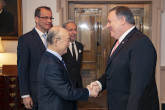 IAEA Director General Yukiya Amano meets with U.S. Secretary of State Michael R. Pompeo at the U.S. Department of State in Washington, D.C. during his official travel April 3, 2019. Back row second from left: Cornel Feruta, IAEA Chief Coordinator and Massimo Aparo, IAEA Deputy Director General and Head of the Department of Safeguards

State Department photo by Ron Przysucha/ Public Domain