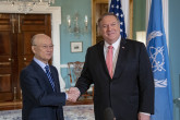 IAEA Director General Yukiya Amano meets with U.S. Secretary of State Michael R. Pompeo at the U.S. Department of State in Washington, D.C. during his official travel April 3, 2019. 

State Department photo by Ron Przysucha/ Public Domain