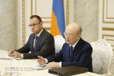 IAEA Director General Yukiya Amano met with His Excellency Nikol Pashinyan, Prime Minister of the Republic of Armenia during his official visit to Yerevan, Armenia on 29 April 2019. Far left, Edgard Perez Alvan, Assistant to the DG and Deputy Coordinator.

Photo Credit: Press Office of the Government of Armenia