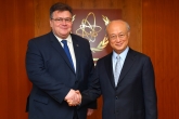 IAEA Director General Yukiya Amano met with Linas Linkevičius, Minister of Foreign Affairs of Lithuania, at the IAEA headquarters in Vienna, Austria on 4 April 2017.
