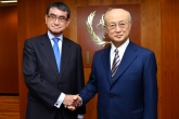 IAEA Director General Yukiya Amano met with His Excellency Mr Taro Kono, Minister for Foreign Affairs of Japan during his official visit to the IAEA Headquarters in Vienna, Austria. 5 July 2018.