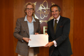 HE Ms. Mikaela Kumlin Granit, Resident Representative of Sweden to the IAEA, handed three pledge letters all signed by Carl Skau, Head of the Department for Conflict and Humanitarian Affairs of Sweden to Rafael Mariano Grossi at the Agency headquarters in Vienna, Austria. 6 October 2020