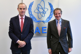 Rafael Mariano Grossi, IAEA Director General, met with Enrique Mora, Deputy Secretary-General European Union, during his official visit at the Agency headquarters in Vienna, Austria. 7 April 2021.