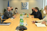 Rafael Mariano Grossi, IAEA Director General, met with Robert Malley, Special Envoy for Iran, US Department of State, during his official visit at the Agency headquarters in Vienna, Austria. 30 April 2021. The Director General is joined by Massimo Aparo, IAEA Deputy Director General and Head of the Department of Safeguards  and Mark Bassett, Special Assistant to the DG for Nuclear Safety and Security and Safeguards.