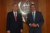 Rafael Mariano Grossi, IAEA Director General, met with Ban Ki-moon, founder of the non-profit Ban Ki-moon Centre for Global Citizens and former UN Secretary-General during his official visit at the Agency headquarters in Vienna, Austria. 8 September 2021