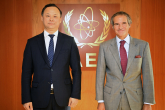 Rafael Mariano Grossi, IAEA Director General, met with HE Mr. Ruslan Kazakbaev, Minister of Foreign Affairs of the Kyrgyz Republic during his official visit at the Agency headquarters in Vienna, Austria. 1 October 2021
