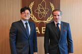 Rafael Mariano Grossi, IAEA Director General, met with HONG Ihk-pyo, Member of the National Assembly of the Republic of Korea during his official visit to the Agency headquarters in Vienna, Austria. 4 April 2022.