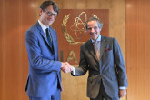 Rafael Mariano Grossi, IAEA Director General, met with Philippe Bertoux, Director Strategic Affairs, Security and Disarmament, Ministry of Foreign Affairs of France,  during his official visit to the Agency headquarters in Vienna, Austria. 31 May 2022. 