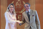 Rafael Mariano Grossi, IAEA Director-General, met with Ms. Sama Y Bilbao, Director General, World Nuclear Association (WNA), during her official visit to the Agency headquarters in Vienna, Austria. 24 June 2022. 
