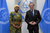 Rafael Mariano Grossi, IAEA Director-General, met with HE Ms. Sara Beysolow Nyanti, Minister of Foreign Affairs of Liberia during her official visit to the Agency headquarters in Vienna, Austria. 25 March 2024.