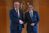 Rafael Mariano Grossi, IAEA Director-General, met with HE Mr. Egidijus Meilūnas, Vice Minister of Foreign Affairs of Lithuania, during his official visit to the Agency headquarters in Vienna, Austria. 22 April 2024.
