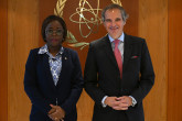 Rafael Mariano Grossi, IAEA Director-General, met with HE Ms. Arcadie Svetlana N’zoma, Minister of Environment of Gabon, during his official visit to the Agency headquarters in Vienna, Austria. 23 April 2024.