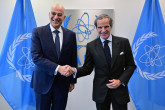 Rafael Mariano Grossi, IAEA Director-General, met with HE Mr. Nikolaos Georgios Dendias, Minister of National Defense of Greece, during his official visit to the Agency headquarters in Vienna, Austria. 14 March 2025.