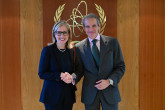 Rafael Mariano Grossi, IAEA Director-General, met with HE Ms. Heidi Hulan, Ambassador and Permanent Representative of Canada on the North Atlantic Council (NATO), during her official visit to the Agency headquarters in Vienna, Austria. 9 July 2025.