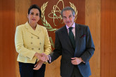 Rafael Mariano Grossi, IAEA Director-General, met with HE Ms. Laila Benali, Minister of Energy of Morocco, during her official visit to the Agency headquarters in Vienna, Austria. 9 July 2025.