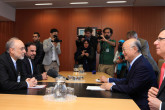 IAEA Director General Yukiya Amano meets with Iranian Vice-President and Chairman  of the Atomic Energy Organization of Iran, Ali Akbar Salehi at the IAEA headquarters in Vienna, Austria on 5 May 2016.
