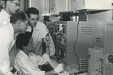At a training course for Austrian Medical Officers in Vienna, Dr. Traude Bernert, explaining the handling of an oscilloscope which forms part of the equipment of the laboratory. 10 November 1958. Please credit IAEA