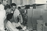 At a training course for Austrian Medical Officers in Vienna, Dr. Traude Bernert, explaining the handling of an oscilloscope which forms part of the equipment of the laboratory. 10 November 1958. Please credit IAEA