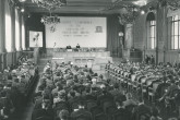 The conference was organised jointly by the IAEA and UNESCO at Monaco’s Oceanographic Museum on 16-21 November 1959 and was attended by nearly 300 scientists from 31 countries. On the podium from left to right: William Sterling Cole (IAEA Director General), H.S.H. Prince Rainier of Monaco and Vittorino Veronese (UNESCO Director General). 1959. Please credit IAEA.