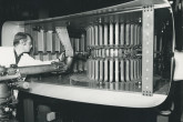 Research on nuclear fusion carried out in the Jülich Research Centre. 
The picture shows a magnetic fusion device for plasma heating experiments.
(IAEA Archives/Credit: Forschungszentrum Jülich, Germany)