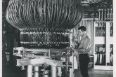 After extensive studies of toroidal magnetic configurations for obtaining controlled thermonuclear reactions, a toroidal machine was built at the Lawrence Laboratory, which combined some the features of a stellarator with those of Levitron, such as high-shear stellarator-type coils and a single loop-coil in the plane of the torus located outside of the plasma confinement space. 
(IAEA Archives/Credit: Photo: USAEC/San Francisco, Operations Office, USA)