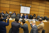 IAEA Director General Yukiya Amano and Chairman of Board of Governors,Tebogo Seokolo of South Africa at the Board Meeting, IAEA, Vienna, Austria, 17 November 2016.