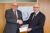 The new Resident Representative of Belgium, Ghislain D’Hoop (left), presented his credentials to Aldo Malavasi (right), IAEA Acting Director General and Head of the Department of Nuclear Sciences and Applications at the IAEA headquarters in Vienna, Austria, on 30 August 2018.