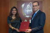 The new Resident Representative of Sri Lanka to the IAEA, HE Ms Saroja Sirisena, presented her credentials to Cornel Feruta, IAEA Acting Director General at the Agency headquarters in Vienna, Austria, on 23 August 2019