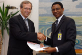 Presentation of credentials of the new Resident Representative of Niger, H.E. Ambassador Adani Illo, to Mr. Vilmos Cserveny, IAEA Director, Office of External Relations and Policy Coordination, IAEA, Vienna, Austria, 17 July 2008.