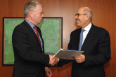 Presentation of credentials of the new Resident Representative of Germany, H.E. Ambassador Rudiger Ludeking, to IAEA Director General Mohamed ElBaradei, IAEA, Vienna, Austria, 30 July 2008.