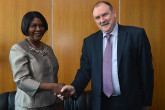 Presentation of credentials of the new Resident Representative of Liberia, H.E. Ms. Ethel Davis, to IAEA Deputy Director General and Head of the Department of Nuclear Energy, Mr. Alexander Bychkov. IAEA, Vienna, Austria, 18 April 2012.