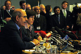 Foreground: IAEA Director General ElBaradei and Ms. Melissa Fleming, Senior Information Officer, Division of Public Information. Background: At left, Mr. Piet de Klerk, Director of the IAEA Office of External Relations and Policy Coordination, at right, Mr. David Waller, IAEA Deputy Director General for Management. (Credit: Dean Calma / IAEA)