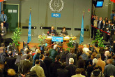 Inside the Rotunda of the Vienna International Centre, the IAEA's
headquarters where the press briefing took place.(Credit: Dean Calma / IAEA)