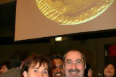 Michaela Loidolt and Francis Campbell celebrate the IAEA&acute;s 2005 Nobel Peace Prize win, at a reception held in staff&acute;s honour on 24 January 2006, at the Agency&acute;s Vienna headquarters in Austria.
(Photo credit: K. Tischlinger/IAEA)