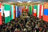 The rotunda in the Vienna International Center fills. (Photo credit: K. Tischlinger/IAEA) 