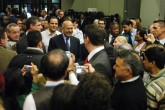 Joint Nobel Laureate and IAEA Chief Dr. Mohamed ElBaradei joins staff at the reception.
(Photo credit: D. Calma/IAEA)