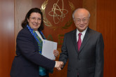 Presentation of credentials by the new Resident Representative of Greece, Ms Chryssoula Aliferi, to IAEA Director General Yukiya Amano. IAEA, Vienna, Austria, 16 April 2014.