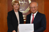 Presentation of credentials by the new Resident Representative of Ireland, Ms Mary Whelan to IAEA Director General Yukiya Amano. Vienna, Austria, 5 September 2014.